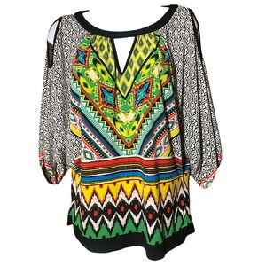 ECI New York Bohemian Cold Shoulder 3/4 length sleeve Tunic Size Small